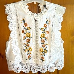 Forever 21 White Embroidered Crop Top